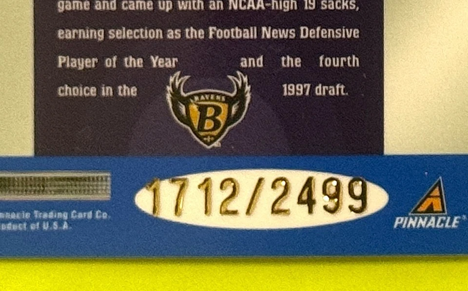 1997 Pinnacle Totally Certified Peter Boulware RC #/2499 Baltimore Ravens FSU - Image 3 of 3