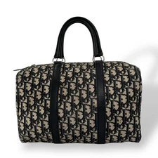 CHRISTIAN DIOR Trotter Monogram Canvas Leather Mini Boston Bag Navy Vintage