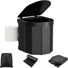 Folding Toilet with Lid, Retractable TP Holder, Carry Bag and Disposible Liner