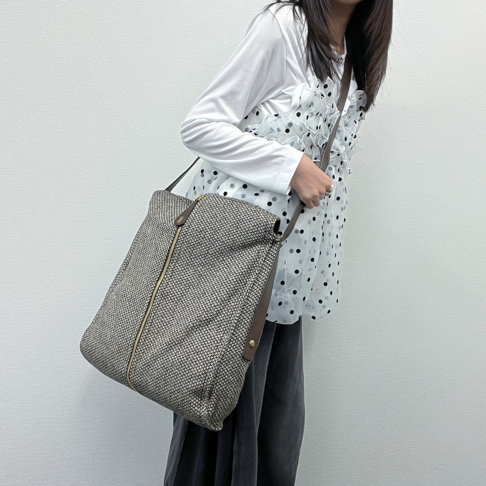 Borsa a tracolla originale Yves Saint Laurent in tweed marrone tracolla vintage