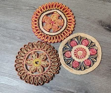 Vintage Boho Woven Straw/Raffia Wicker Trivets -set of 3
