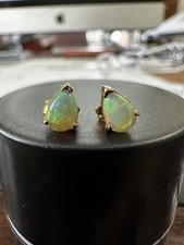 Vintage 9ct Yellow Gold Teardrop Opal Small Stud Earrings