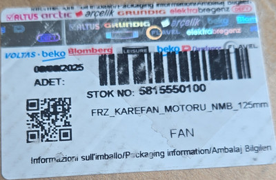 NMB 12537JS-12N-BT 12V DC Fan Motor for Beko/Blomberg Refrigerator Freezer