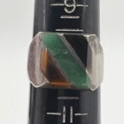 Vintage Tiger's Eye Green Onyx Sterling Silver Ring Size 10