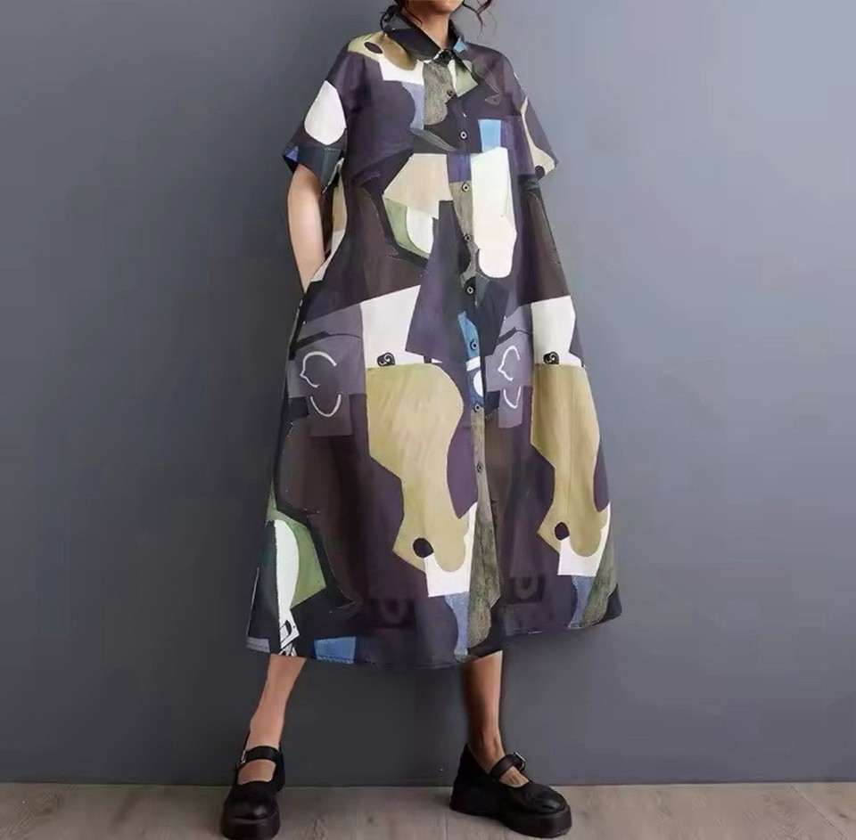 Damas Relajado Arty Italiano Abstracto Boho Flotante Verano Informal Vestido Midi 16