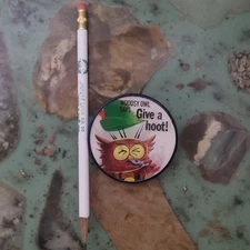 Vintage 1970s  Woodsy Owl Vari-Vue Lenticular Pin & Wooden Pencil Give a Hoot