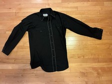 Vtg H Bar C Ranchwear Warner Bros Pearl Snap Mens Shirt 15.5 X 32 Black