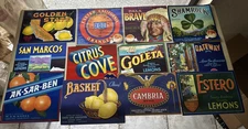 12pc Vintage Citrus Fruit Crate Box Labels Craft Scrapbook Sunkist Junk Journal
