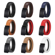 New Men Genuine Real Leather Belt Automatic Buckle Ratchet Waist Strap Waistband