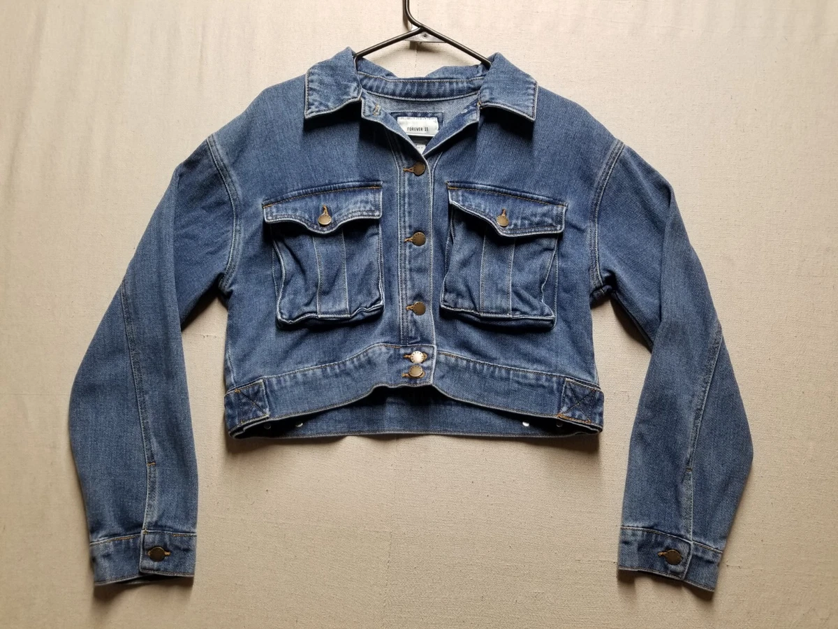 Forever 21 Los Angeles Women s Stretch Blue Jean Crop Jacket Size S Small