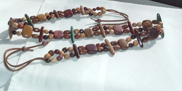 VINTAGE MULTI-COLOR BROWN GREEN WOODEN BEAD WOMENS LEATHER  display picture 3