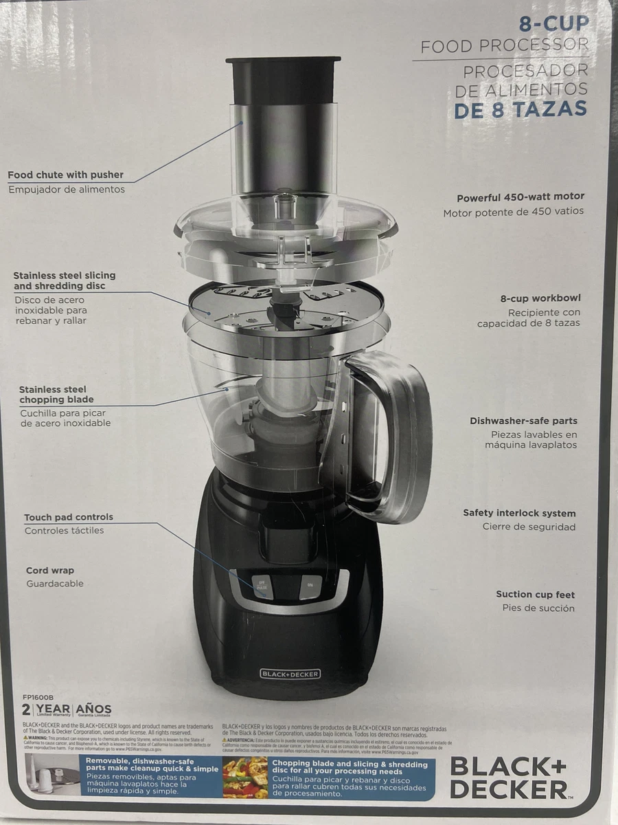 Black+decker 8-Cup Food Processor with Stainless Steel Blade, Black, fp1600b, Size: 8 Cup