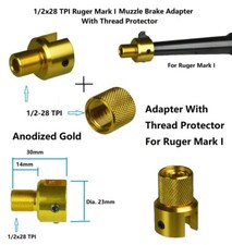 Ruger .22 Mark I Adapter W Thread P 1/2x28 TPI F Muzzle Brake, Al Gold