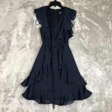 Tommy Hilfiger Dress Summer Spring 38" Chiffon Ruffled Navy Blue Polka Dot NWOT