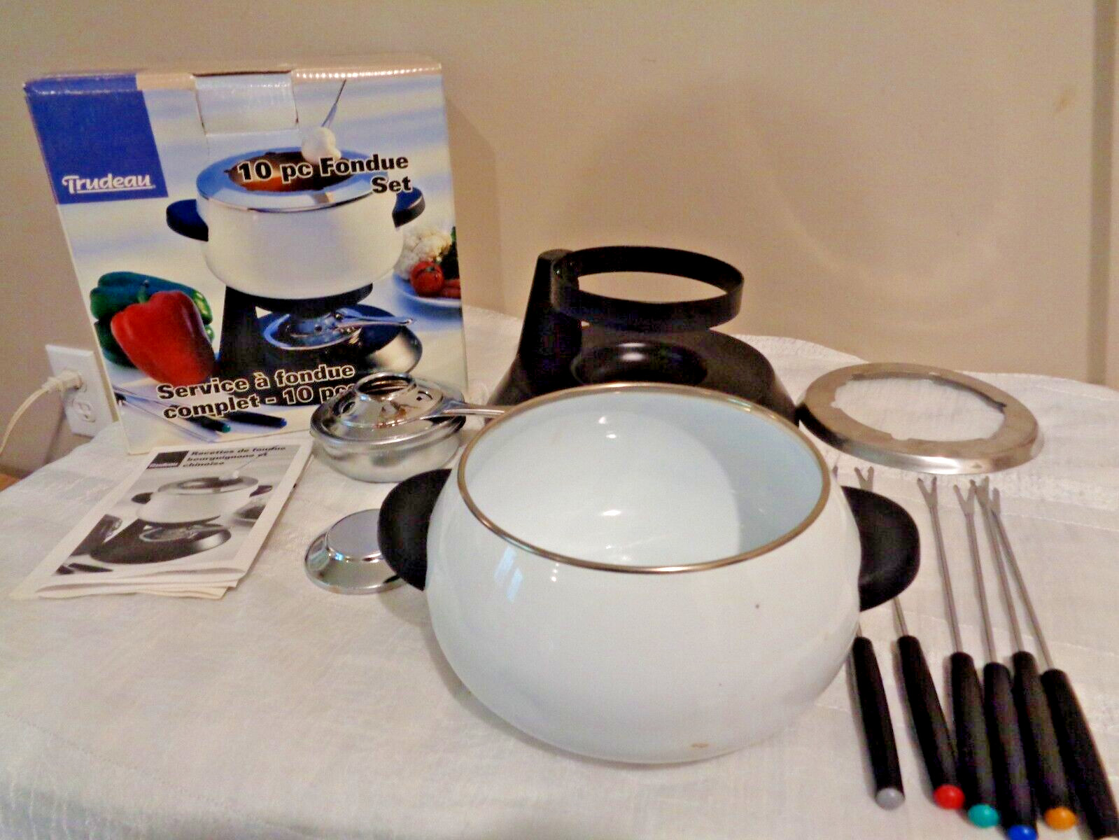 Trudeau 10 Piece Fondue Complete Set With 6 Colored Fork with Holder & Burner
