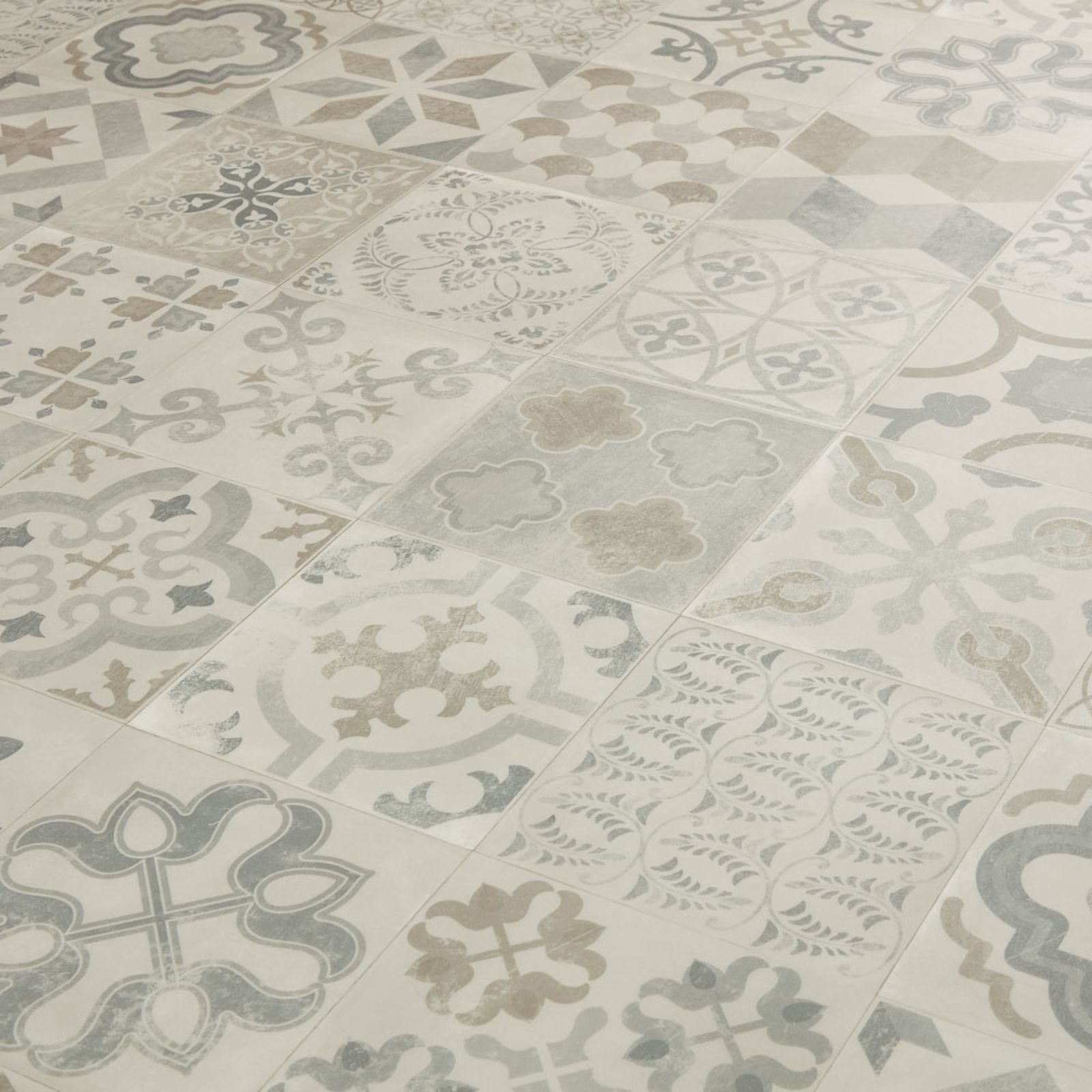Vinyl Flooring Roll Antique Weathered Grey Patchwork Mosaic Tiles Lino ...