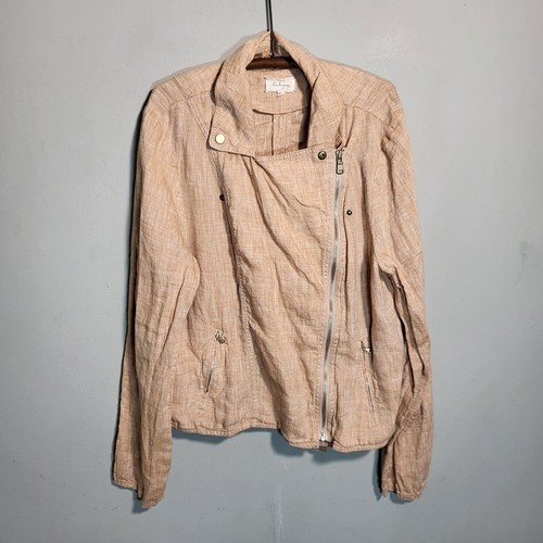 LOU & GREY 100% Linen Moto Jacket | NWOT | Soft Pink | Size XL - Picture 3 of 12