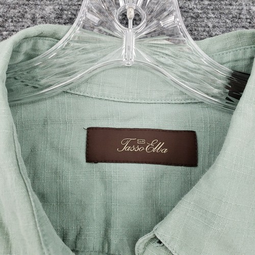 Tasso Elba Button Up Shirt Mens XL Extra Large Green Short Sleeve Silk Collared - Picture 6 of 11