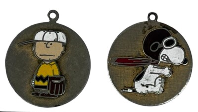 Vintage Peanuts Hang Charlie Brown Snoopy Enameled Charm Pendants Round Two
