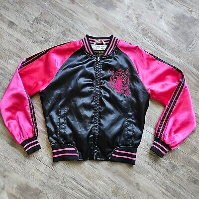 Roca Wear Sukajan Vintage Y2K Bomber Jacket Tiger Black Pink Roca Wear Sukajan Vintage Y2K Bomber Jacket Tiger Black Pink