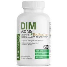 DIM 200mg w/ BioPerine - Estrogen Metabolism Balanced Hormones, 60 Veg Capsules