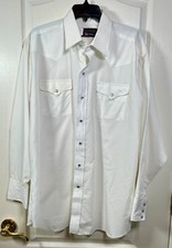 Vintage Panhandle Slim Pearl Snap Shirt Mens 17.5-35 White Western USA Made