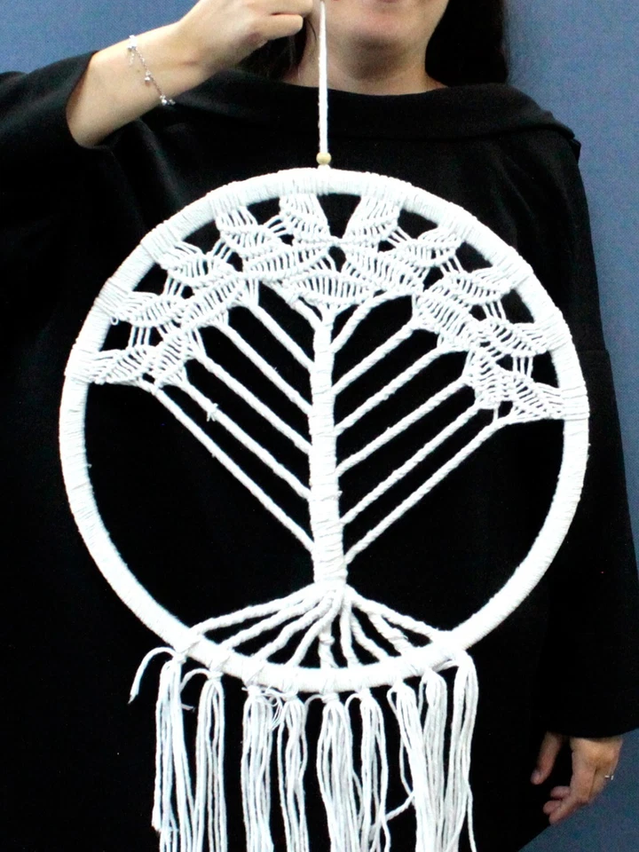 Atrapasueños Grande Blanco Macramé 'Árbol de la Vida' 42cm - Atrapasueños Colgante Foto 2 de 3