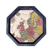 Old Map Europe Dice Tray, Octagon Wooden Rolling Tray D&D Tabletop Board Games