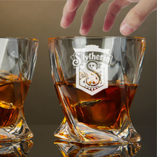 Custom Harry Potter House Slytherin Whiskey Glass   10 oz Twisted Rocks Glass