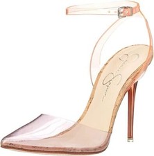 Jessica Simpson Pirrie Purple Combo Clear Pointed Toe Ankle Strap High Pumps S 7