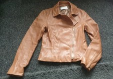 Hugo Boss Leather Biker Jacket Women's Size Uk6(6-8) Tan Brown