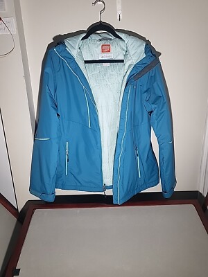 Columbia Jacket Thermal Coil W/ Hood Adjustable Sleeves Pull String Close  Bottom