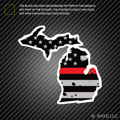 Michigan Red Line Distressed Thin Red Line Michigan State Shaped Subdued US Flag Sticker ...