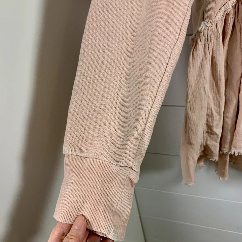 Sudadera con Capucha Free People Summer Dreams Mujer Talla S De Gran Tamaño Rosa Melocotón Boho Bordes Crudos Foto 4 de 4