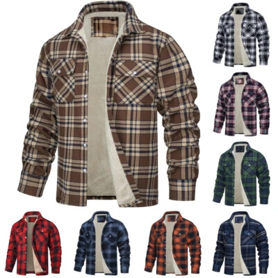 MENS/CHECK COAT FLEECE FUR LINED LUMBERJACK WORK JACKET WINTER THICK CASUAL TOPS