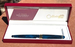 Vintage Colibri Le Grand Rollerball Writing Pen Rich Blue With Gold Trim- In Box