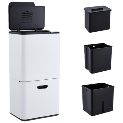 3-in-1 Kitchen Trash Can 16 Gal Dual Compartment Recycling Bin w/ Compost Caddy