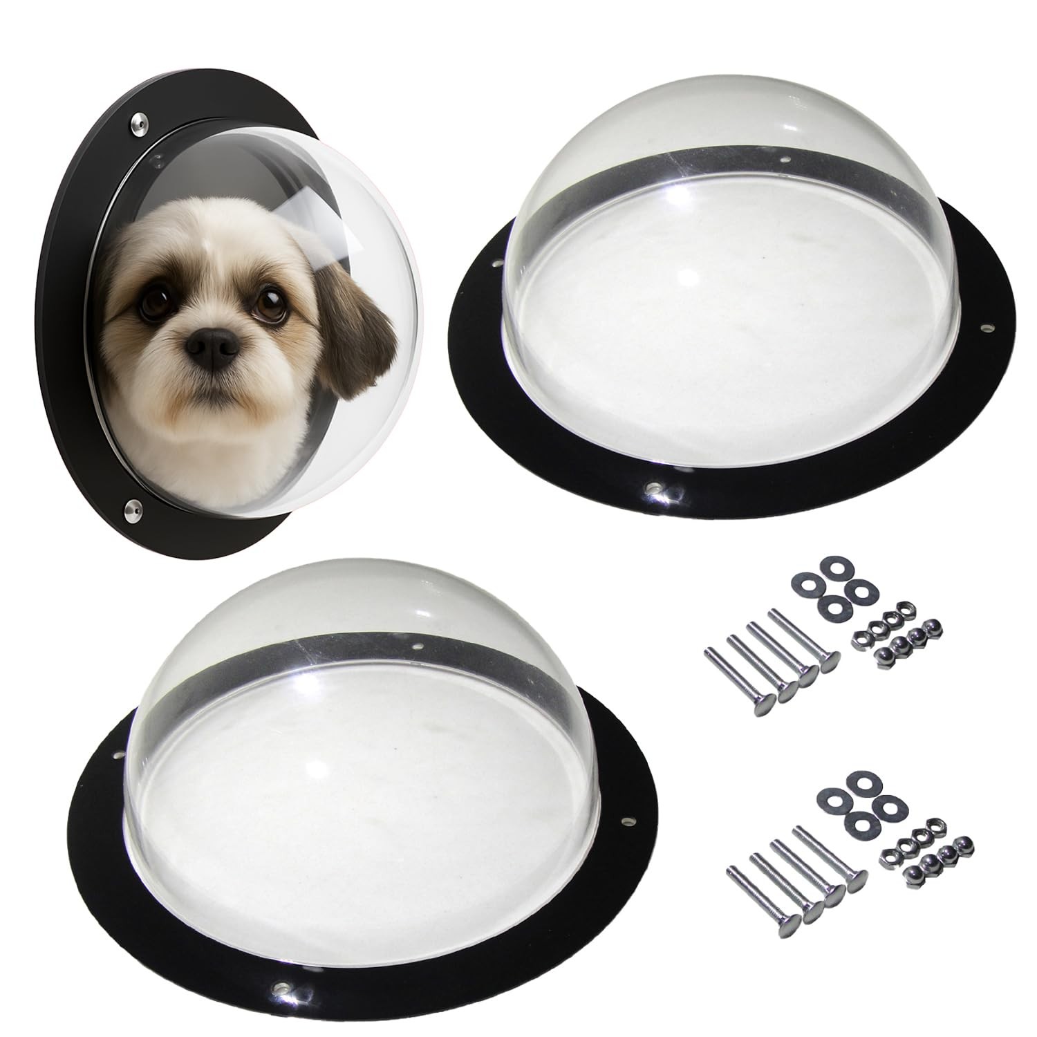 BobbyPet Dog Fence Window - Clear View Dome Pet Peek - 12.4in L, BLACK