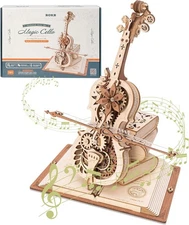 ROKR 3D Puzzle Magic Cello Mechanical Music Box Auto Play No Battery Required Wo