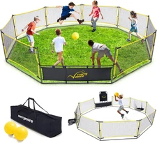 Gaga Ball Pit Portable: 15FT 3In1 Gaga Pit with Basketball Hoop and Soccer Goals