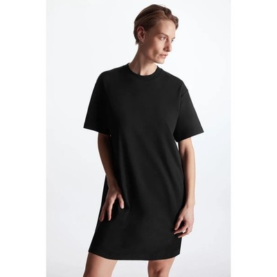 plain black dress short COS Black 100% Cotton Short Sleeve Plain Mock Neck Mini T Shirt Dress – Brie main image 1
