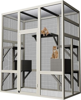 2-in-1 Walk-in Katzengehäuse im Freien Großes Holzkatzhaus mit Plattformen