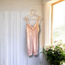 Vintage Desiree Pink Satin Nightgown Large Lace Trim Lingerie
