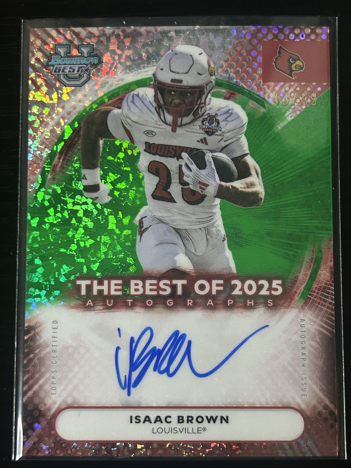 Isaac Brown 2025 Bowman University Best #BOA-IB Rookie Auto Green /99