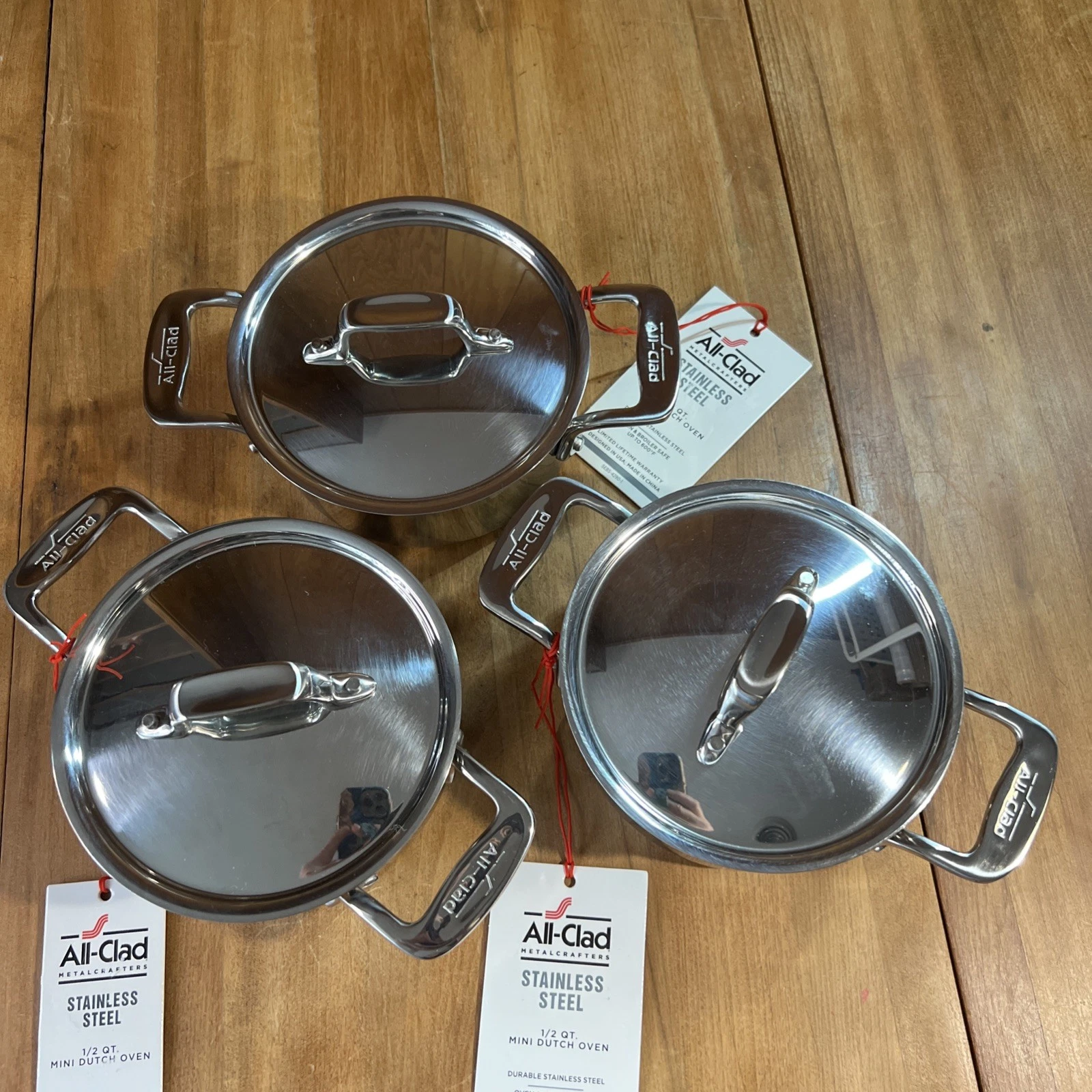 All-Clad Stainless Steel Mini Dutch Oven Cocotte Pot 1/2 qrt w Lid,Set Of 3 New