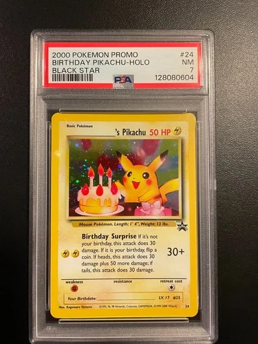 2000 POKEMON PROMO BLACK STAR #24 BIRTHDAY PIKACHU-HOLO BLACK STAR PSA 7 NM
