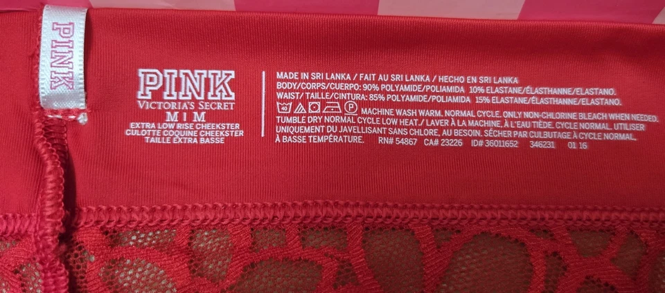 Victoria's Secret PINK Red Sheer Floral Lace Extra Low Rise Cheekster Panties M - Image 3 of 3