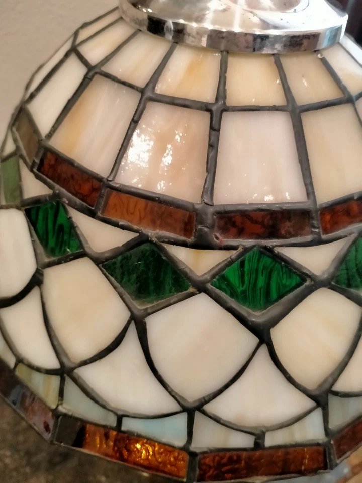 Lampada da Tavolo Stile Tiffany in Argento 925 con Paralume in Vetro Colorato - Immagine 4 di 4