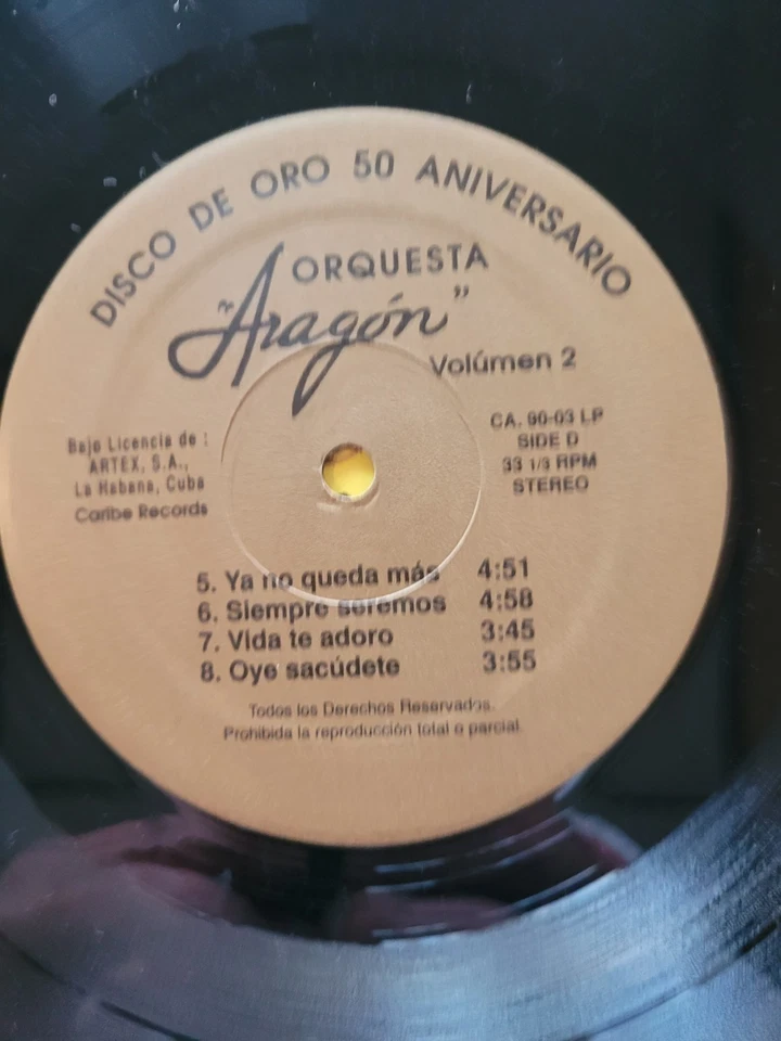 Orquesta Aragon – Album de Oro 50 Aniversario Vol 2 1989 Vinyl LP Caribe Records - Image 4 of 4
