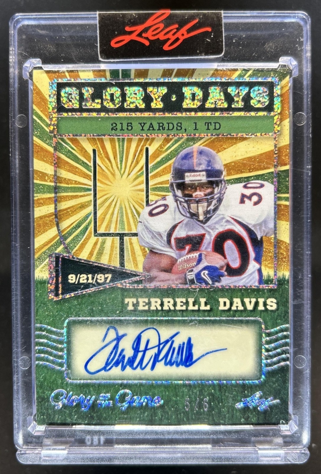 2025 Leaf Glory of the Game Terrell Davis Days Holo Dots Pattern Auto #/6 view 1